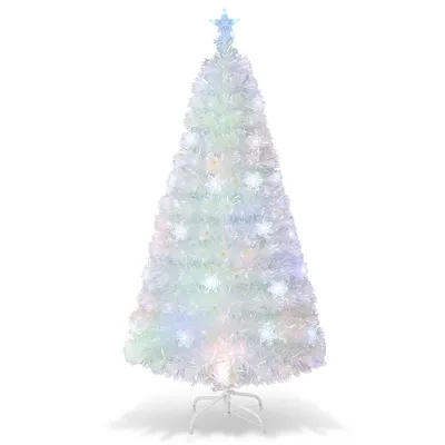 5ft/6ft/7ft Pre-lit Fiber Optic Christmas Tree Decor Multi-color Snowflake Led Lights