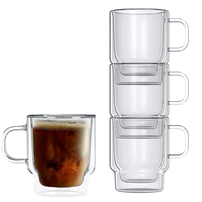 Double Wall Empilable Stackable Coffee Mug 350ml Set Of 4