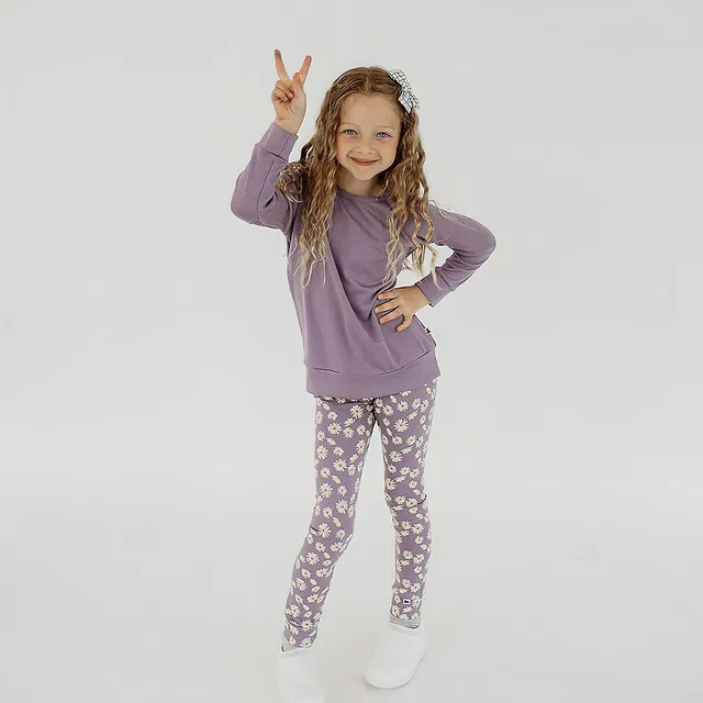 Little & Lively Bamboo/cotton Leggings, Purple Daisies