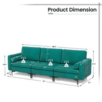 Modern Modular 3-seat Sofa Couch W/ Side Storage Pocket & Metal Leg Peacock Teal