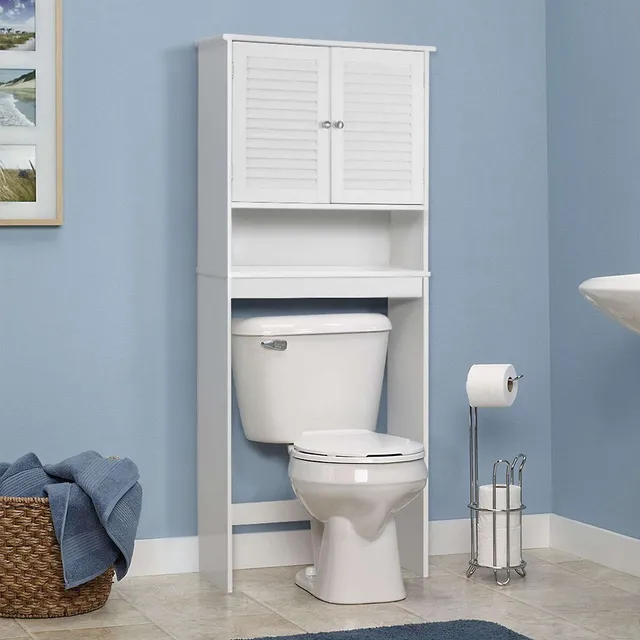 Costway Over The Toilet Bathroom Space Saver Carved Top Toilet Rack w/  Adjustable Shelf