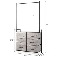 5 Drawer Fabric Dresser Hanger Metal Frame Wooden Top Storage Closet Organizer