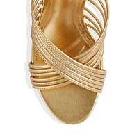 Evangeline Leather Crisscross Woven-Strap Sandals