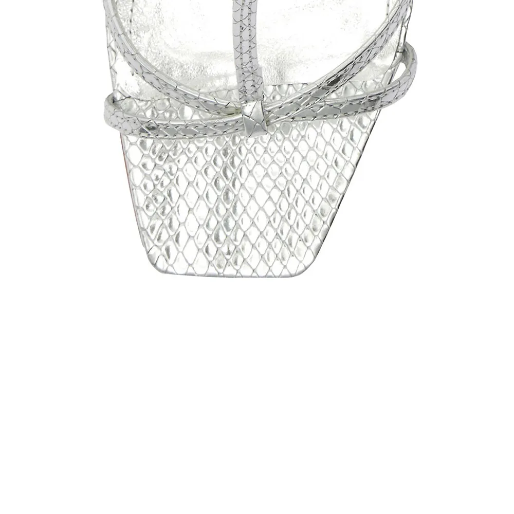 Adriana Snakeskin-Embossed Metallic Sandals