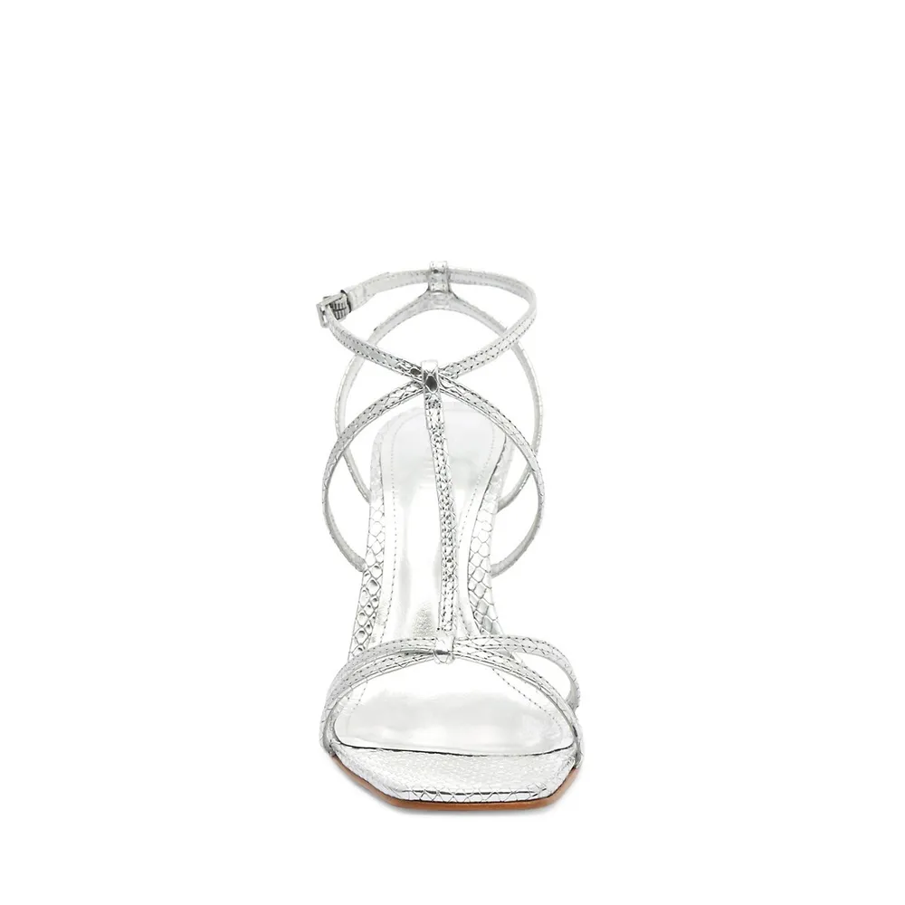Adriana Snakeskin-Embossed Metallic Sandals