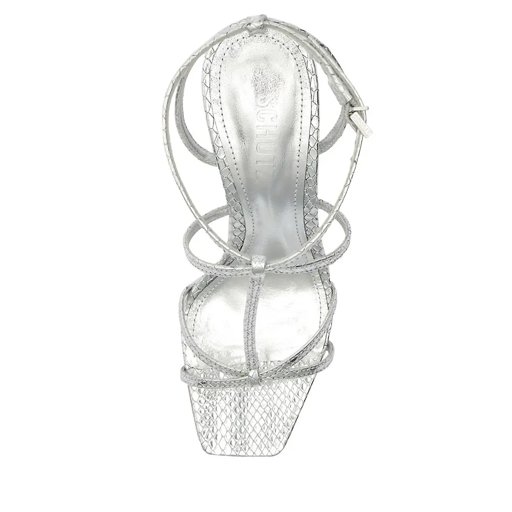 Adriana Snakeskin-Embossed Metallic Sandals