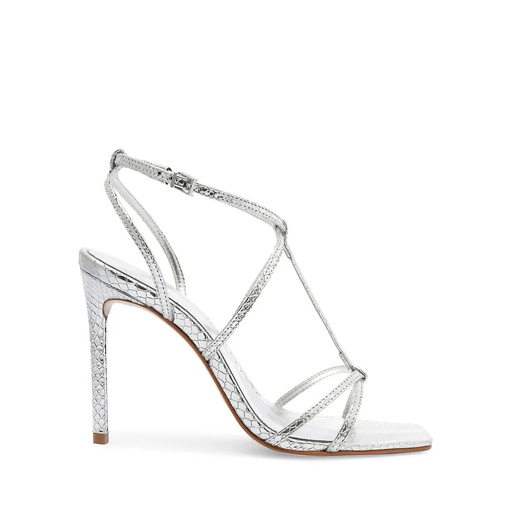 Adriana Snakeskin-Embossed Metallic Sandals
