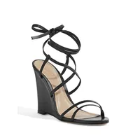 Deonne Leather Ankle-Wrap Wedge Sandals