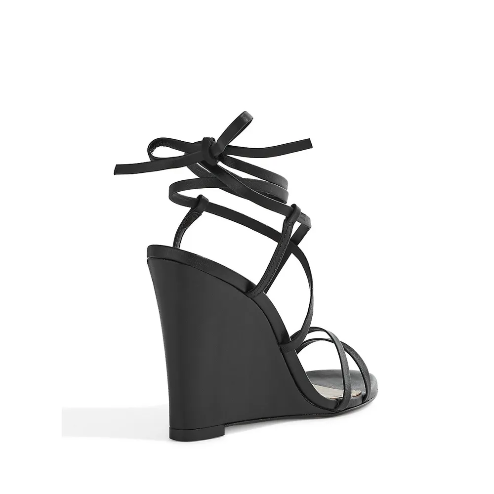 Deonne Leather Ankle-Wrap Wedge Sandals