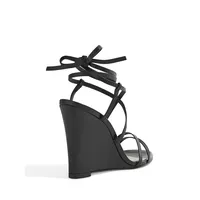 Deonne Leather Ankle-Wrap Wedge Sandals