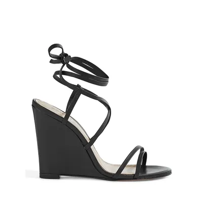 Deonne Leather Ankle-Wrap Wedge Sandals