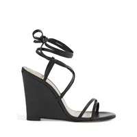 Deonne Leather Ankle-Wrap Wedge Sandals