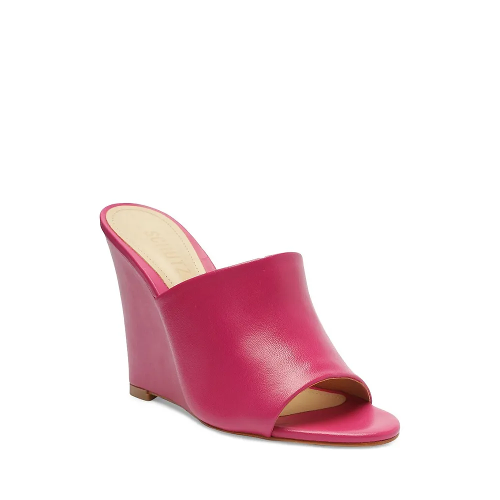 Lucy Wedge-Heel Leather Slide Sandals