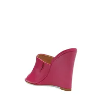 Lucy Wedge-Heel Leather Slide Sandals