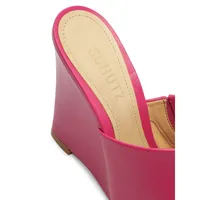 Lucy Wedge-Heel Leather Slide Sandals