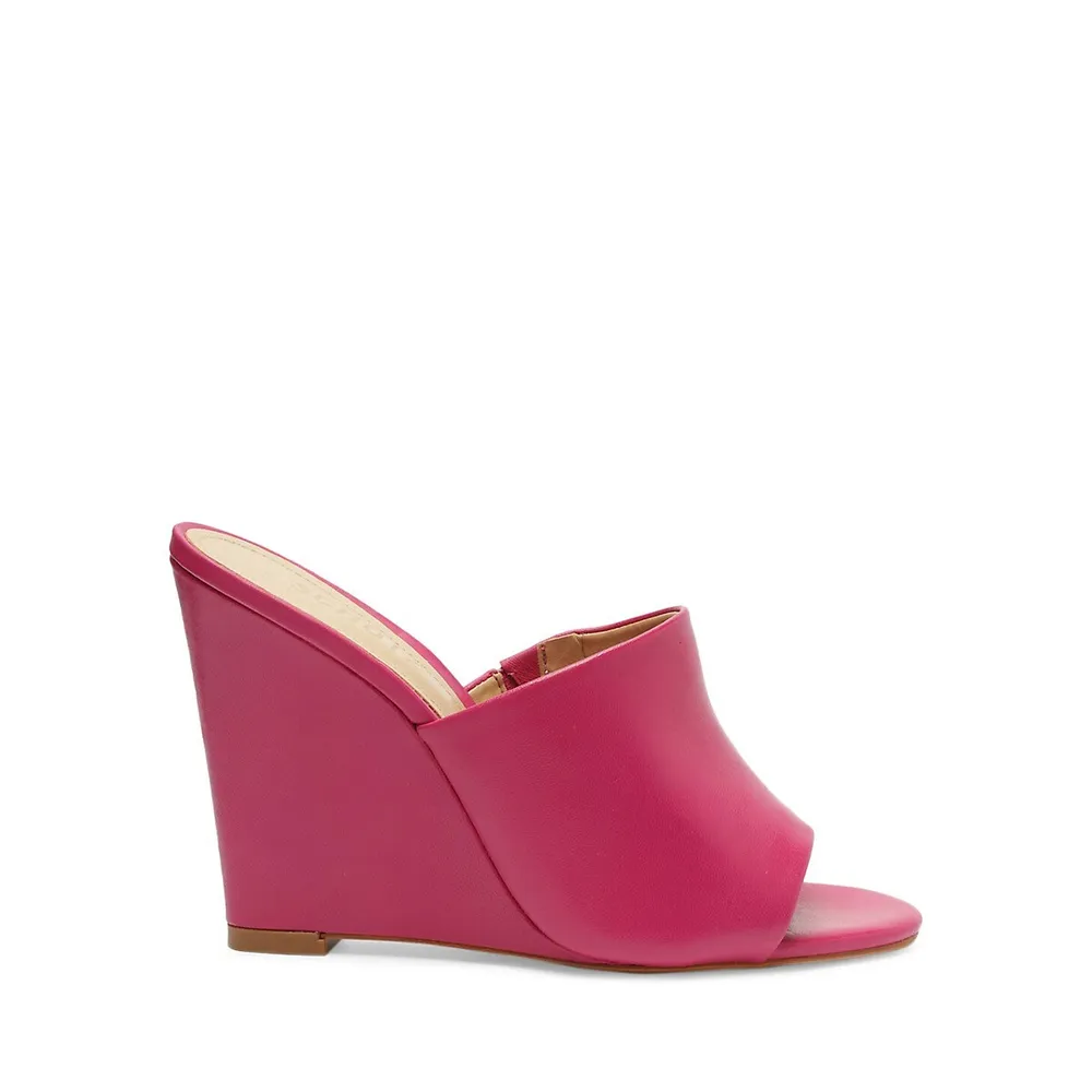 Lucy Wedge-Heel Leather Slide Sandals