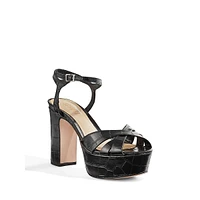 Keefa Croc-Embossed Leather Platform Dress Sandals