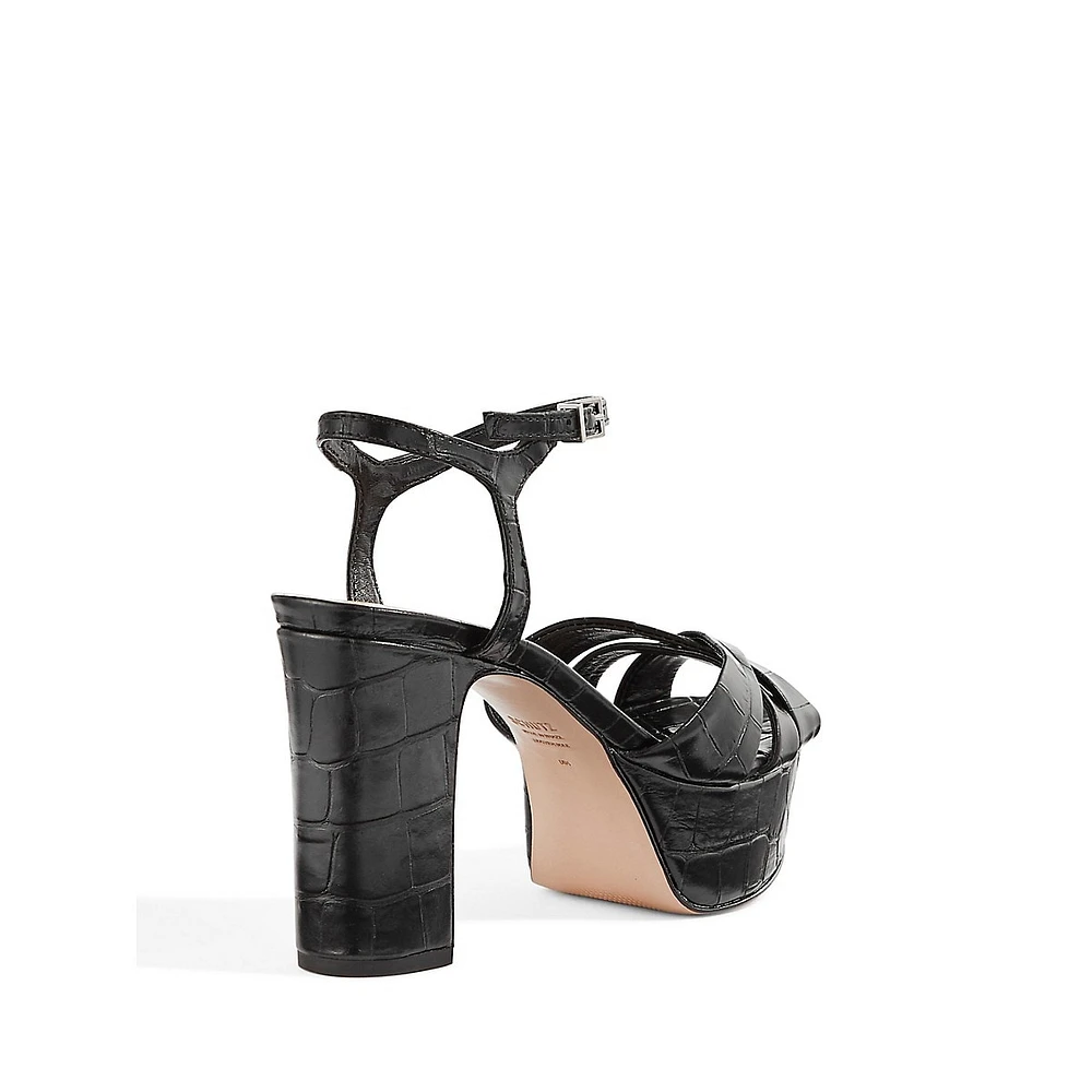 Keefa Croc-Embossed Leather Platform Dress Sandals