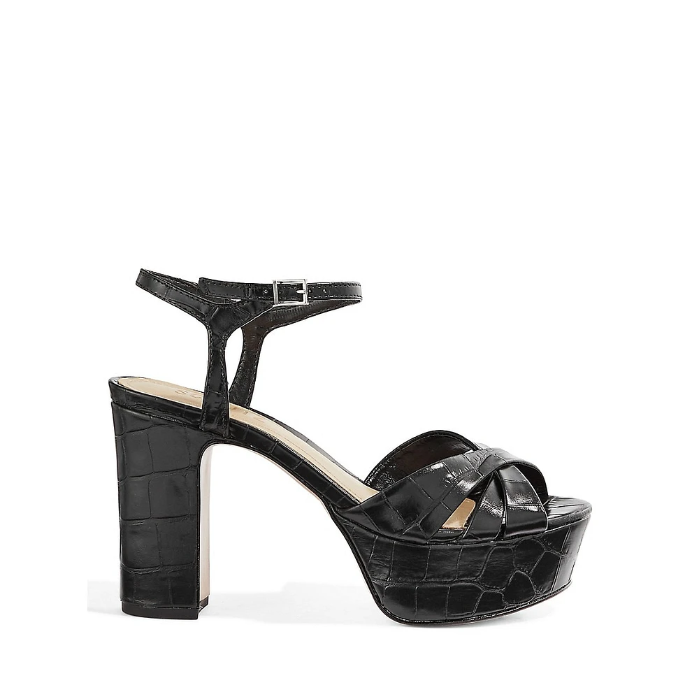Keefa Croc-Embossed Leather Platform Dress Sandals