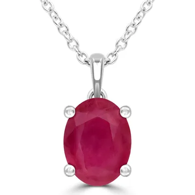 1.67 Ct Oval Red Ruby Solitaire Pendant Necklace 14k White Gold