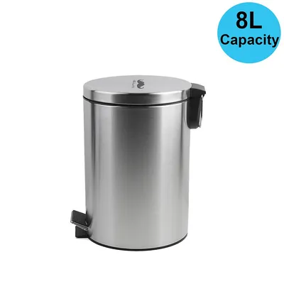 8L Stainless Steel Step Trash Can, 23 X 33 Cm Wastebasket for Limited Space