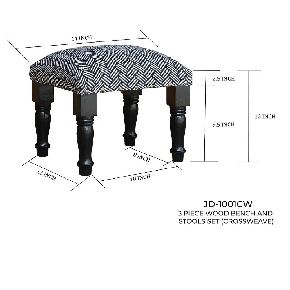 3 Piece Wood Bench And Stools Set (crossweave)