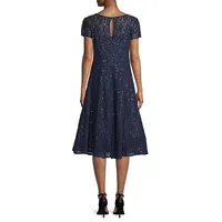 Embellished Lace Fit-&-Flare Dress
