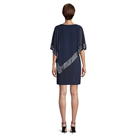 ​Embellished Asymmetrical Cape Shift Dress