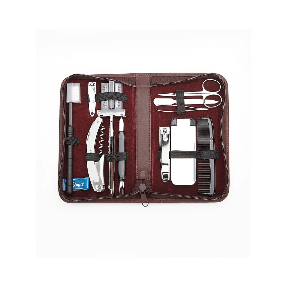 Leather & Chrome-Plated Travel Grooming Kit