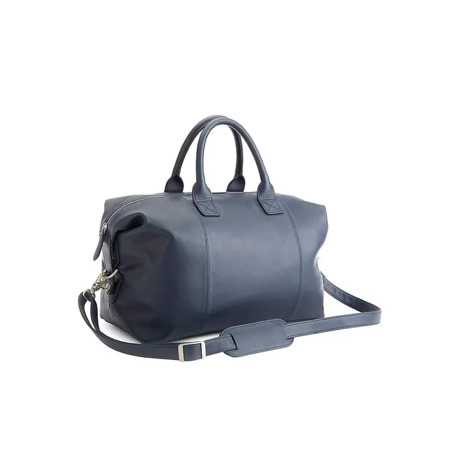 Royce New York Leather Weekender Duffel Bag - Navy Blue