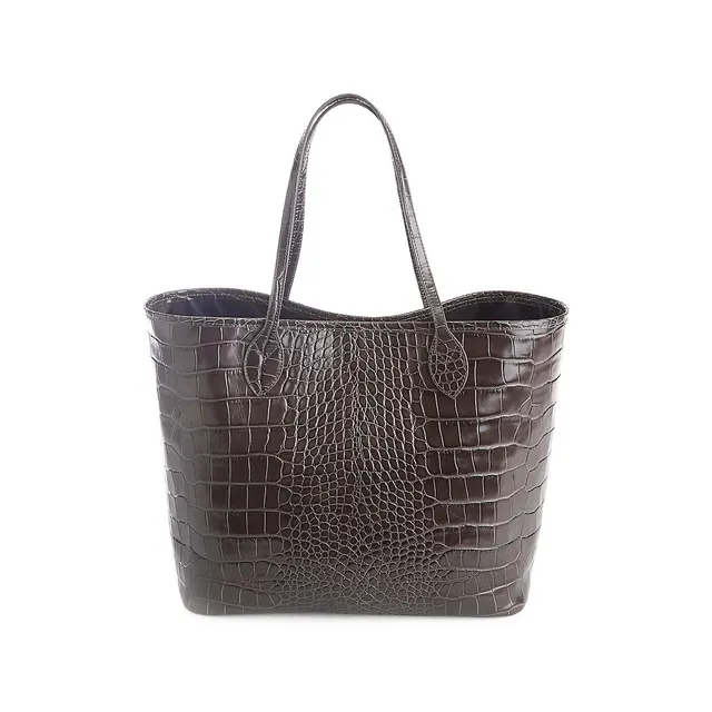 Hudson Crocodile Embossed Leather Top-Zip Tote Bag