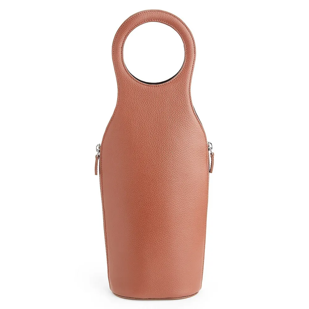 Pebbled Leather Champagne Bottle Carrier