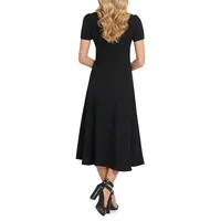 Ruched Button-Front Fit-&-Flare Dress