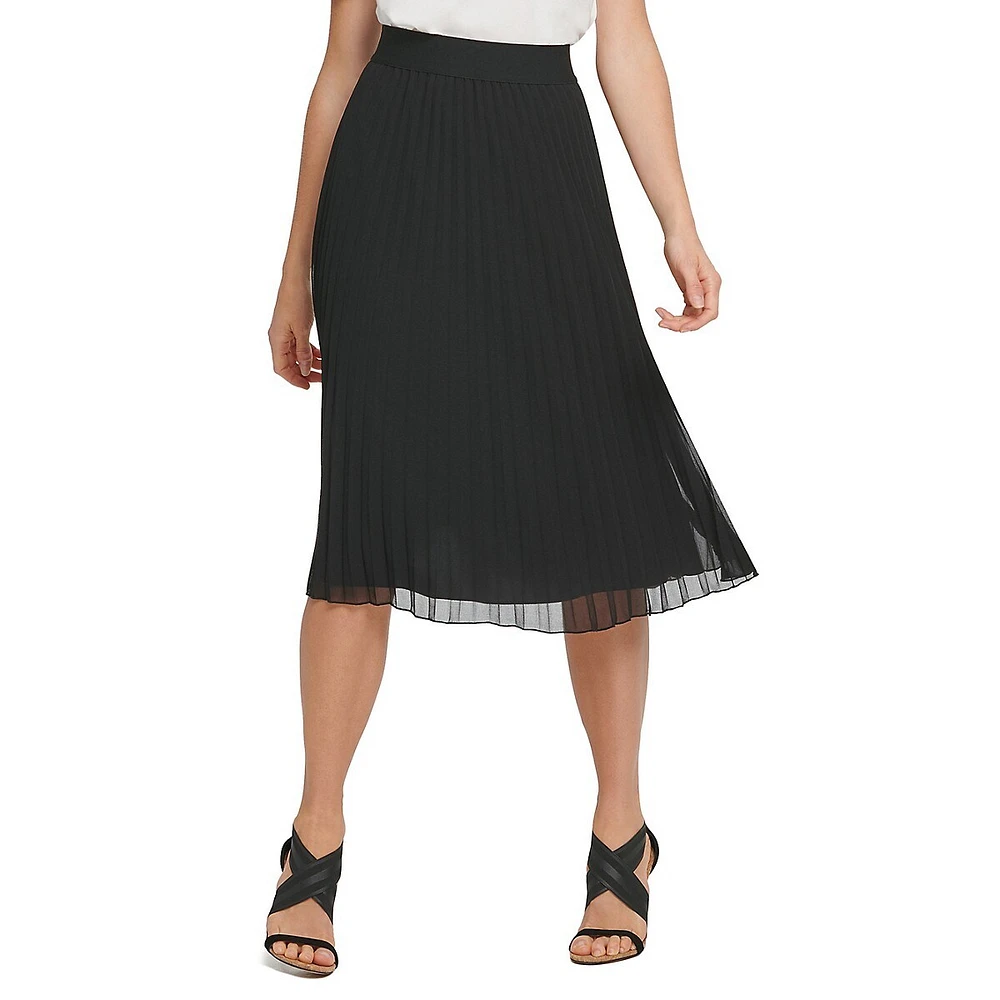 Pleated Midi Skirt with Elastic Waistband