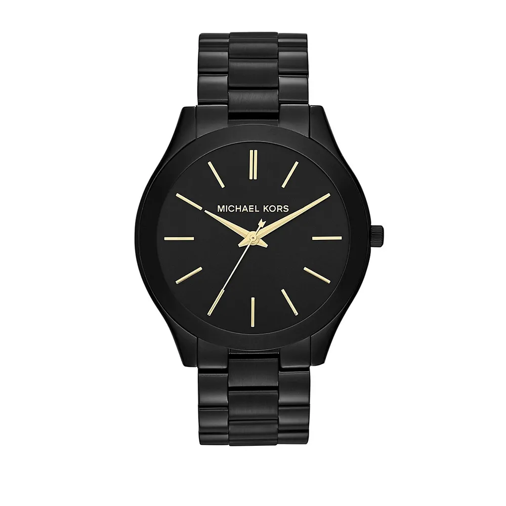 Mid Size Black-Tone Stainless Steel Slim Runway Bracelet Watch MK3221