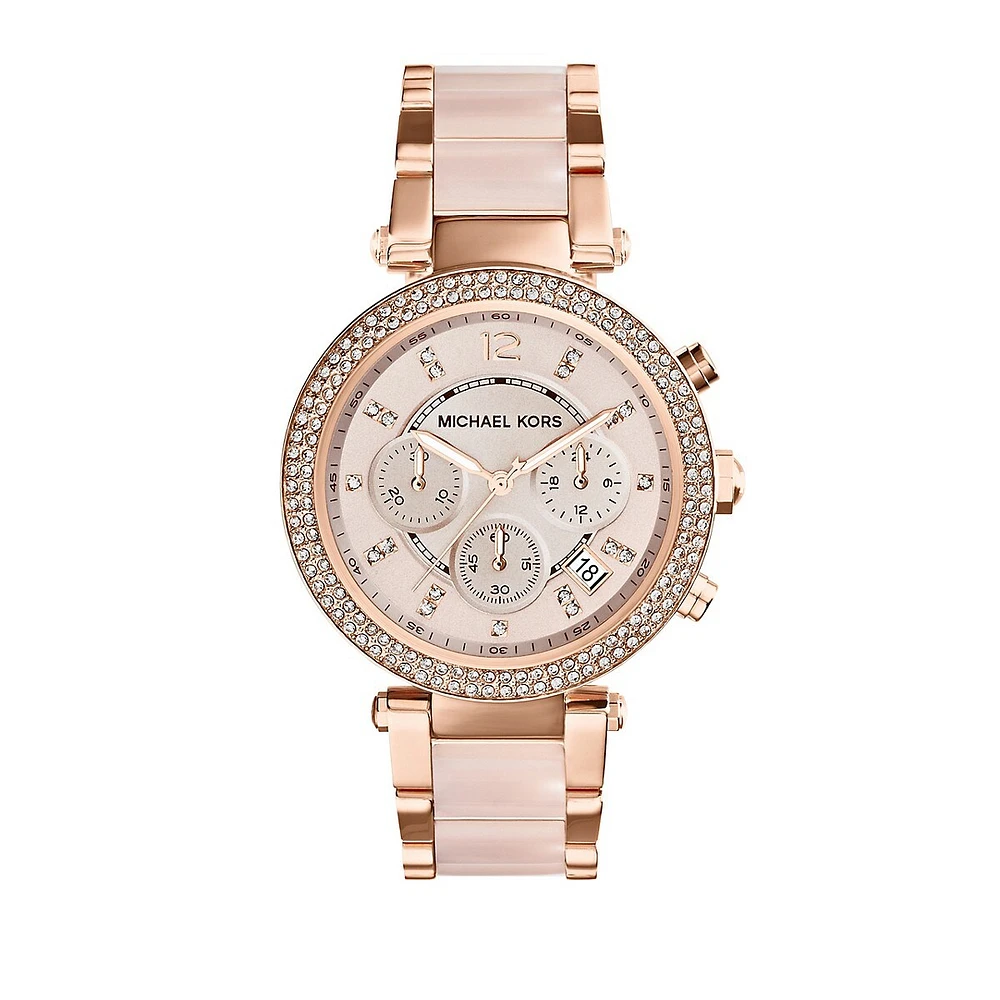 Montre chronographe Parker rose dorée à paillettes pour dames