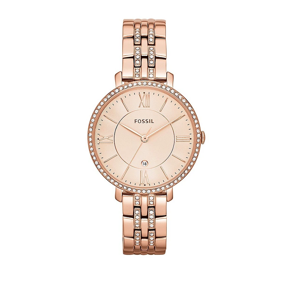 Jacqueline Date Stainless Steel Watch Rose Gold Tone