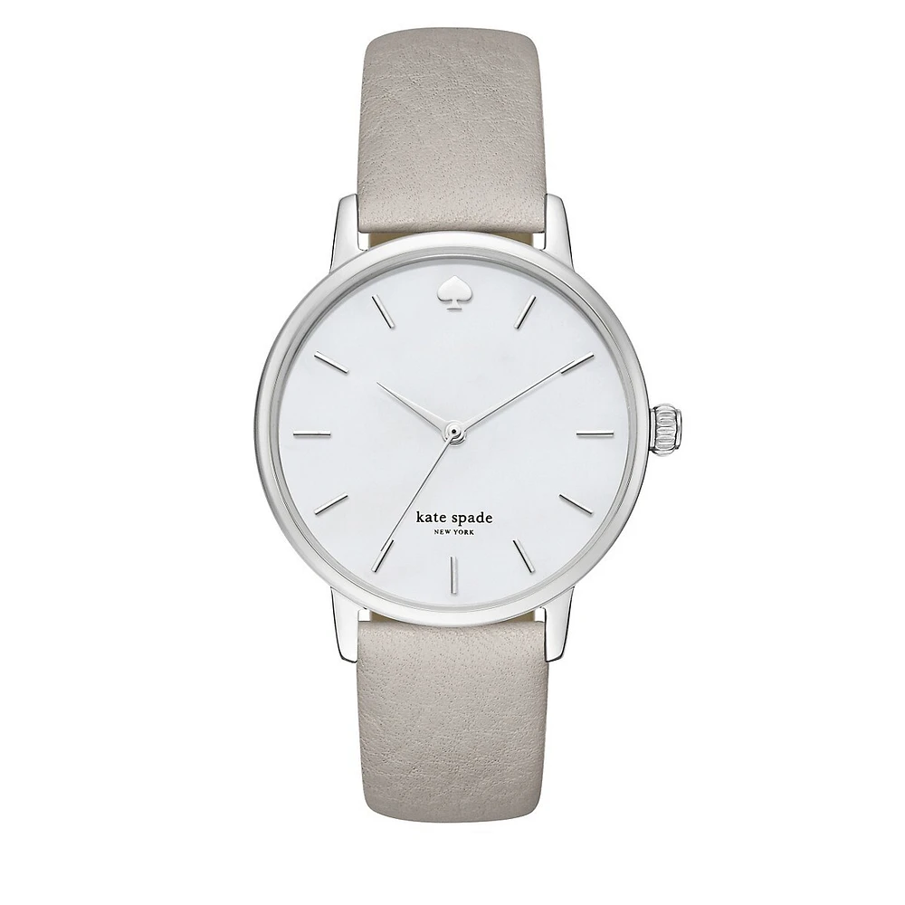 Metro Clocktower Silvertone Leather Strap Watch