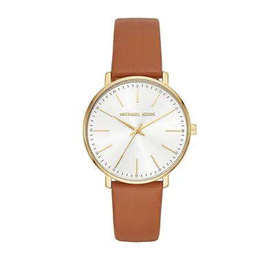 Goldtone and Luggage Leather Pyper Watch