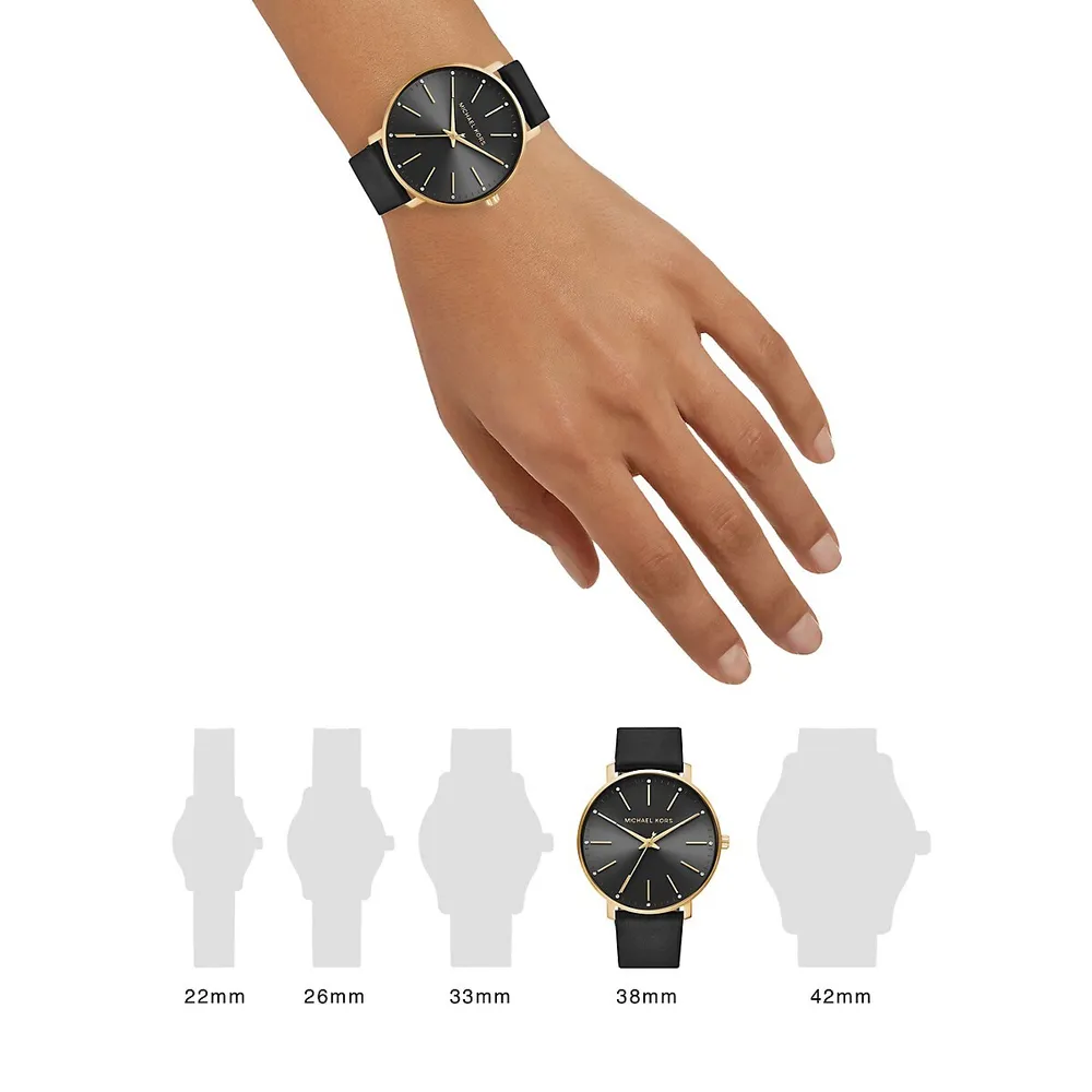 Michael Kors Women's Pyper Leather Strap Watch, Black MK2747