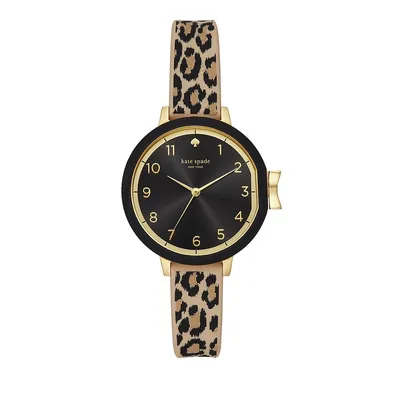 Park Three-Hand Leopard-Print Strap Watch