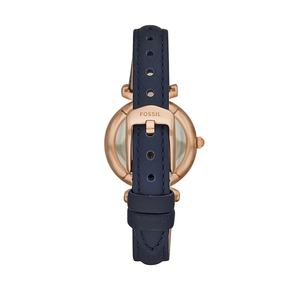 Carlie Mini Three-Hand Navy Leather Watch