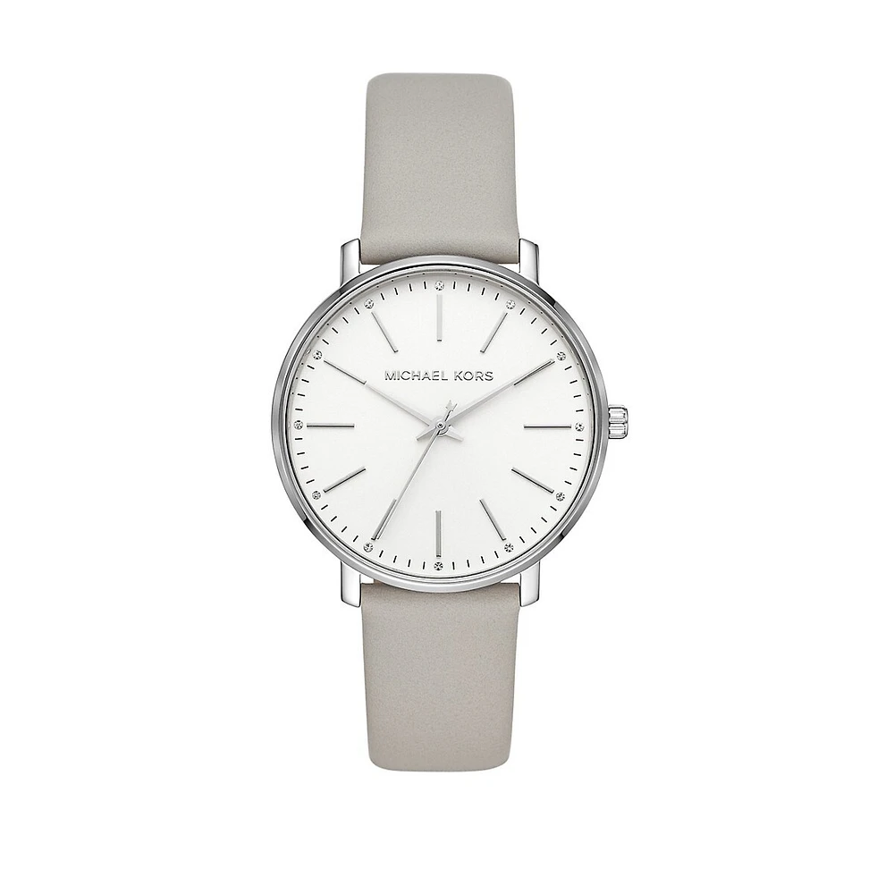 Pyper Stainless Steel & Leather Strap Watch MK2797