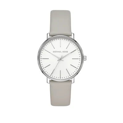 Pyper Stainless Steel & Leather Strap Watch MK2797