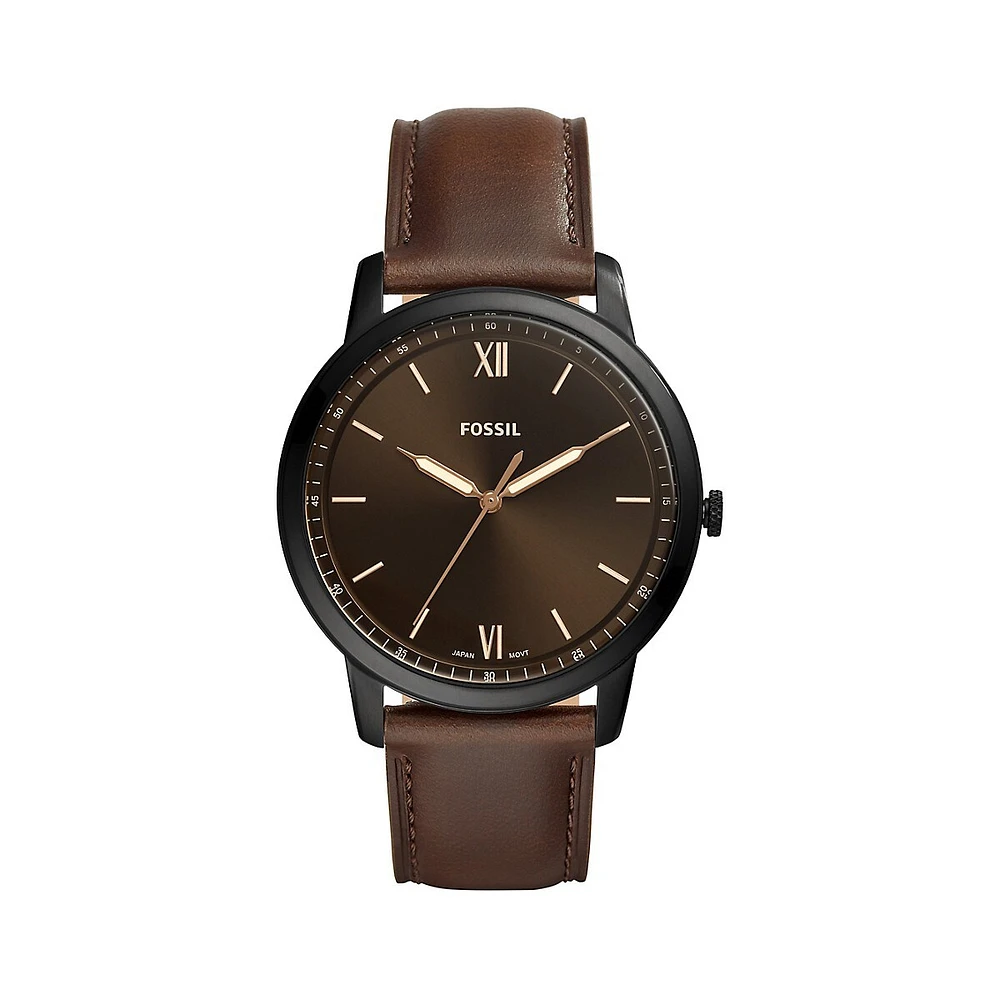 Minimalist Stainless Steel & Leather-Strap 3-Hand Watch