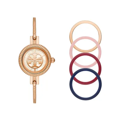 Reva Rose Goldtone Stainless Steel Bangle Watch & Interchangeable Topring 6-Piece Set TBW4037