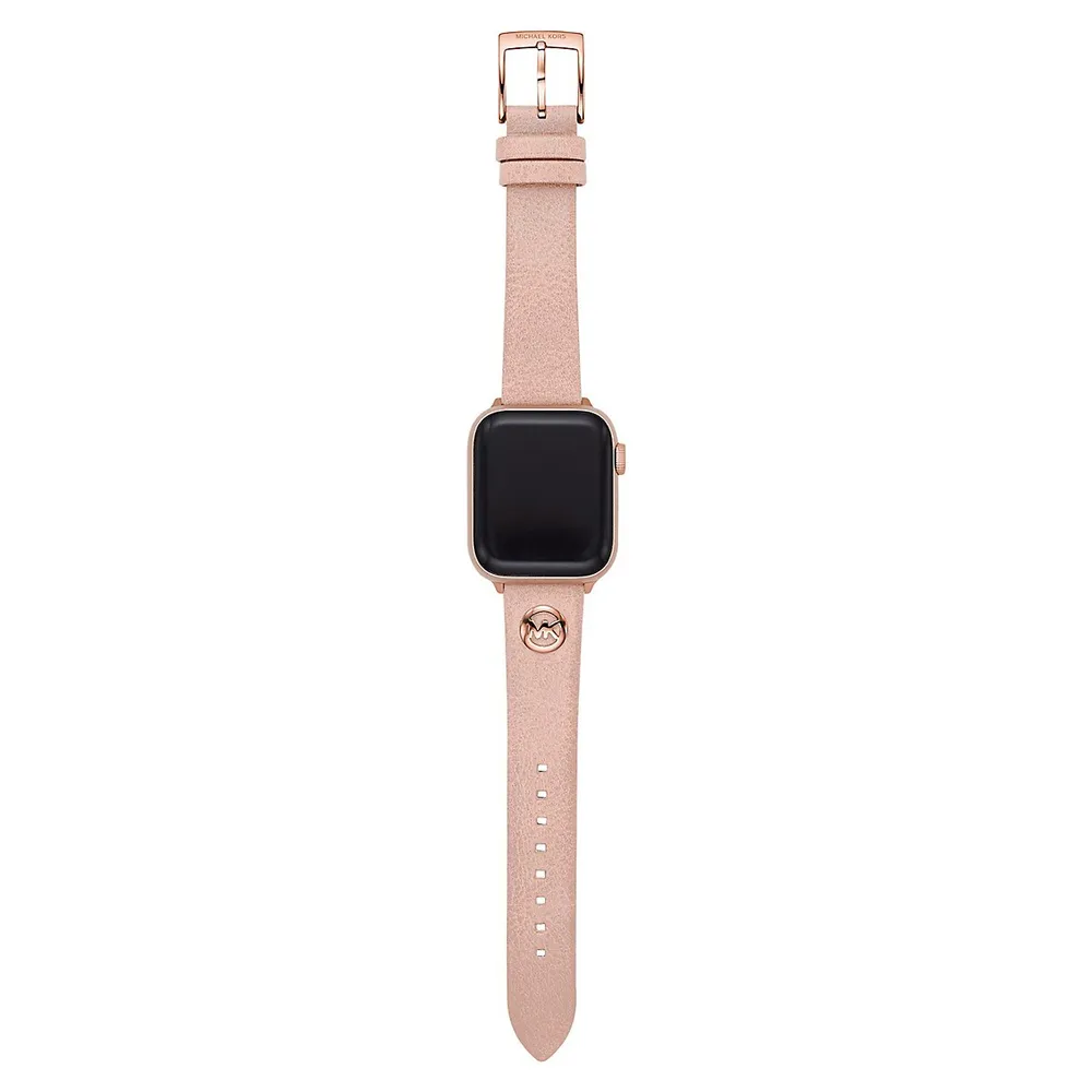Bracelet de montre en cuir rose fard avec breloque du logo pour Apple Watch - 38 mm, 40 mm, 41 mm