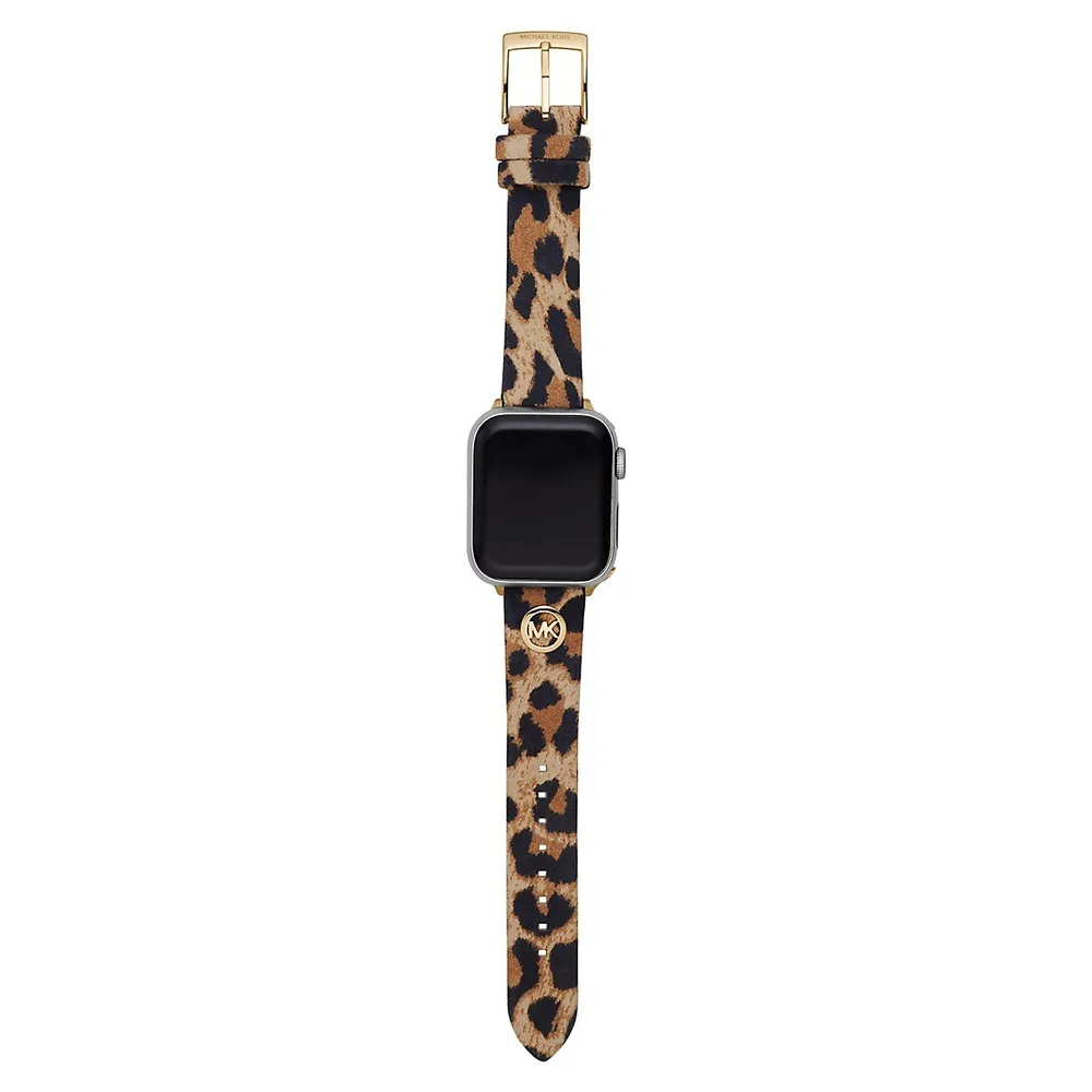 Bracelet de montre en cuir imprimé animalier avec breloque du logo pour Apple Watch - 38 mm, 40 mm, 41 mm