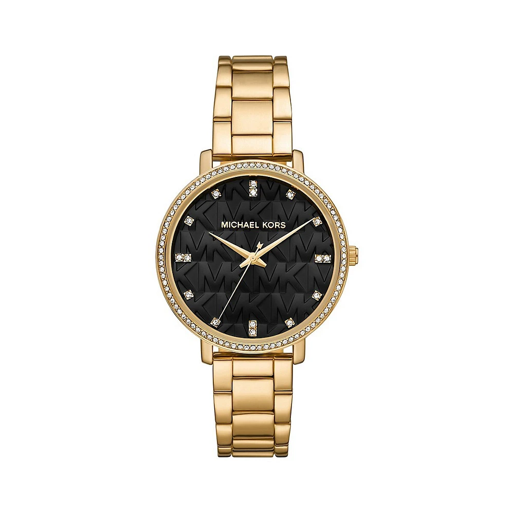 Pyper Black Dial & Goldtone Alloy Bracelet Analog Watch MK4593