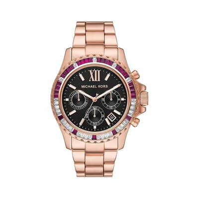 Montre-bracelet chronographe en acier inoxydable rose doré à cristaux MK6972
